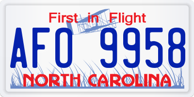 NC license plate AFO9958