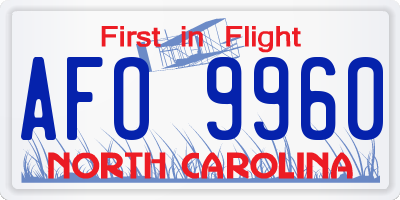 NC license plate AFO9960