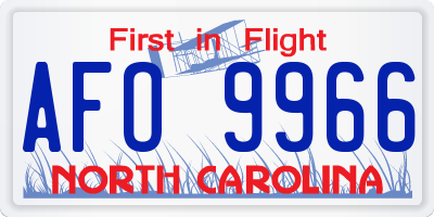 NC license plate AFO9966