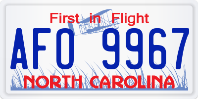 NC license plate AFO9967
