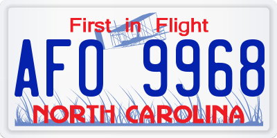 NC license plate AFO9968