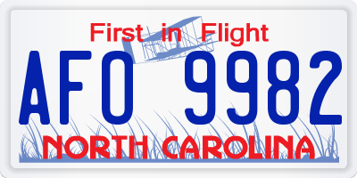 NC license plate AFO9982