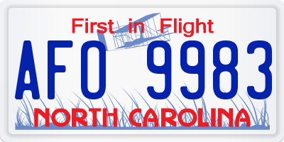 NC license plate AFO9983