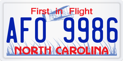 NC license plate AFO9986