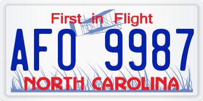 NC license plate AFO9987