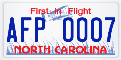 NC license plate AFP0007