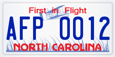 NC license plate AFP0012