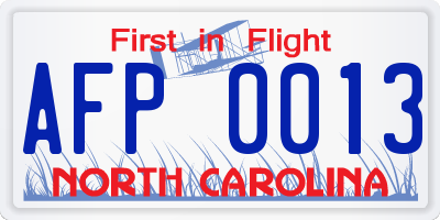NC license plate AFP0013