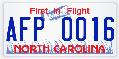 NC license plate AFP0016