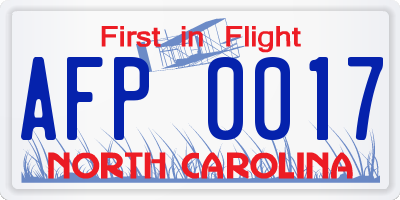 NC license plate AFP0017