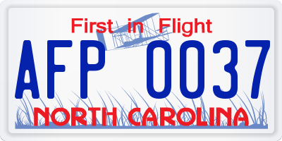 NC license plate AFP0037