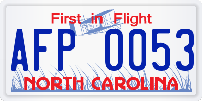 NC license plate AFP0053