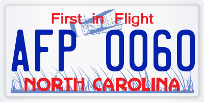 NC license plate AFP0060
