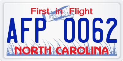 NC license plate AFP0062