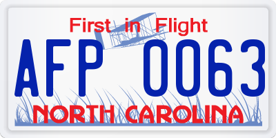 NC license plate AFP0063