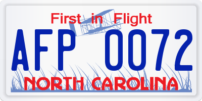 NC license plate AFP0072