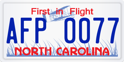 NC license plate AFP0077