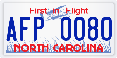 NC license plate AFP0080