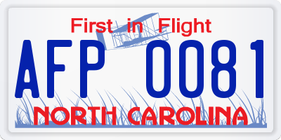 NC license plate AFP0081