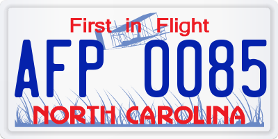 NC license plate AFP0085