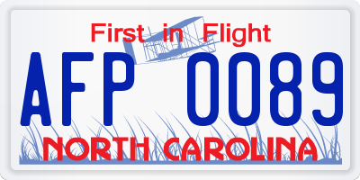 NC license plate AFP0089