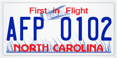NC license plate AFP0102
