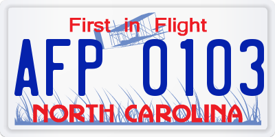 NC license plate AFP0103