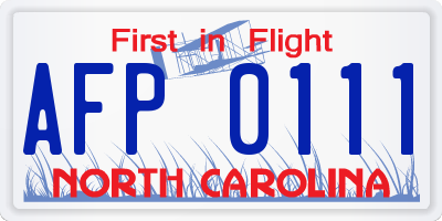 NC license plate AFP0111