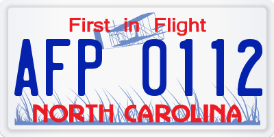 NC license plate AFP0112