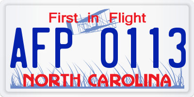 NC license plate AFP0113