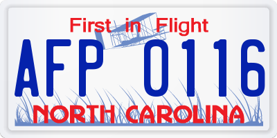 NC license plate AFP0116