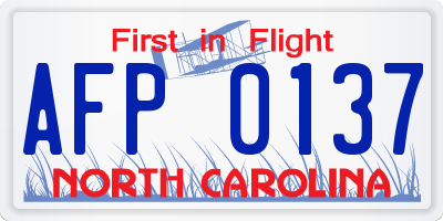 NC license plate AFP0137