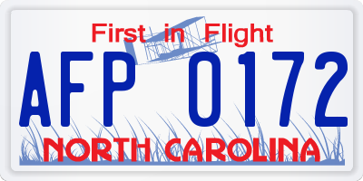 NC license plate AFP0172