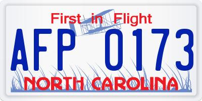 NC license plate AFP0173