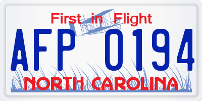 NC license plate AFP0194