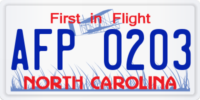 NC license plate AFP0203