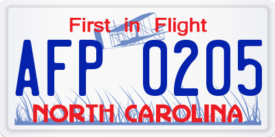 NC license plate AFP0205