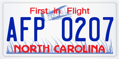 NC license plate AFP0207
