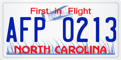 NC license plate AFP0213
