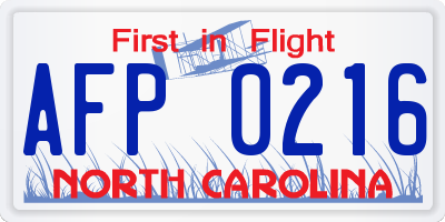 NC license plate AFP0216