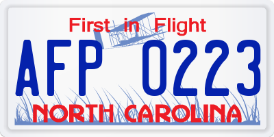 NC license plate AFP0223