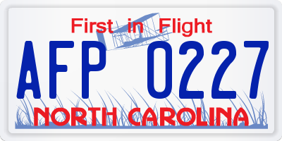NC license plate AFP0227