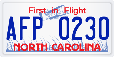 NC license plate AFP0230