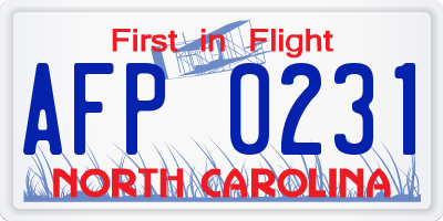 NC license plate AFP0231