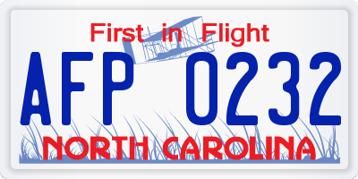 NC license plate AFP0232