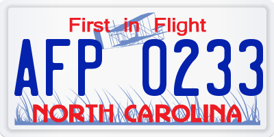 NC license plate AFP0233