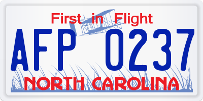 NC license plate AFP0237