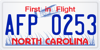 NC license plate AFP0253
