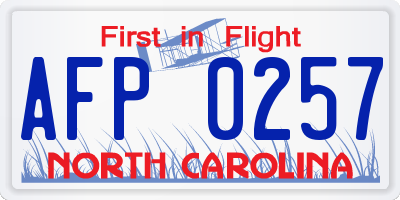 NC license plate AFP0257