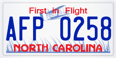 NC license plate AFP0258